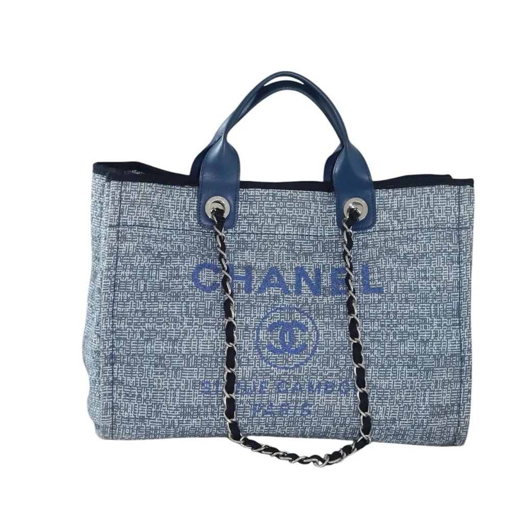 CHANEL Woven Straw Raffia Medium Deauville Tote Blue - Picture 5 of 11